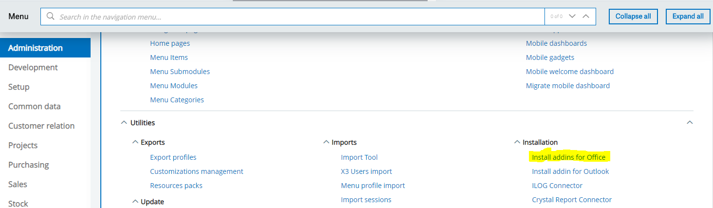 X3 Administration Menu