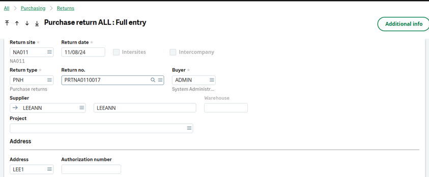 How to Process a Purchase Return in Sage X3