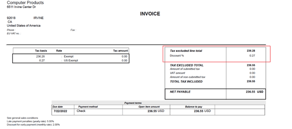 printed invoice example