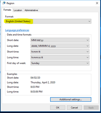 calandar settings formats tab