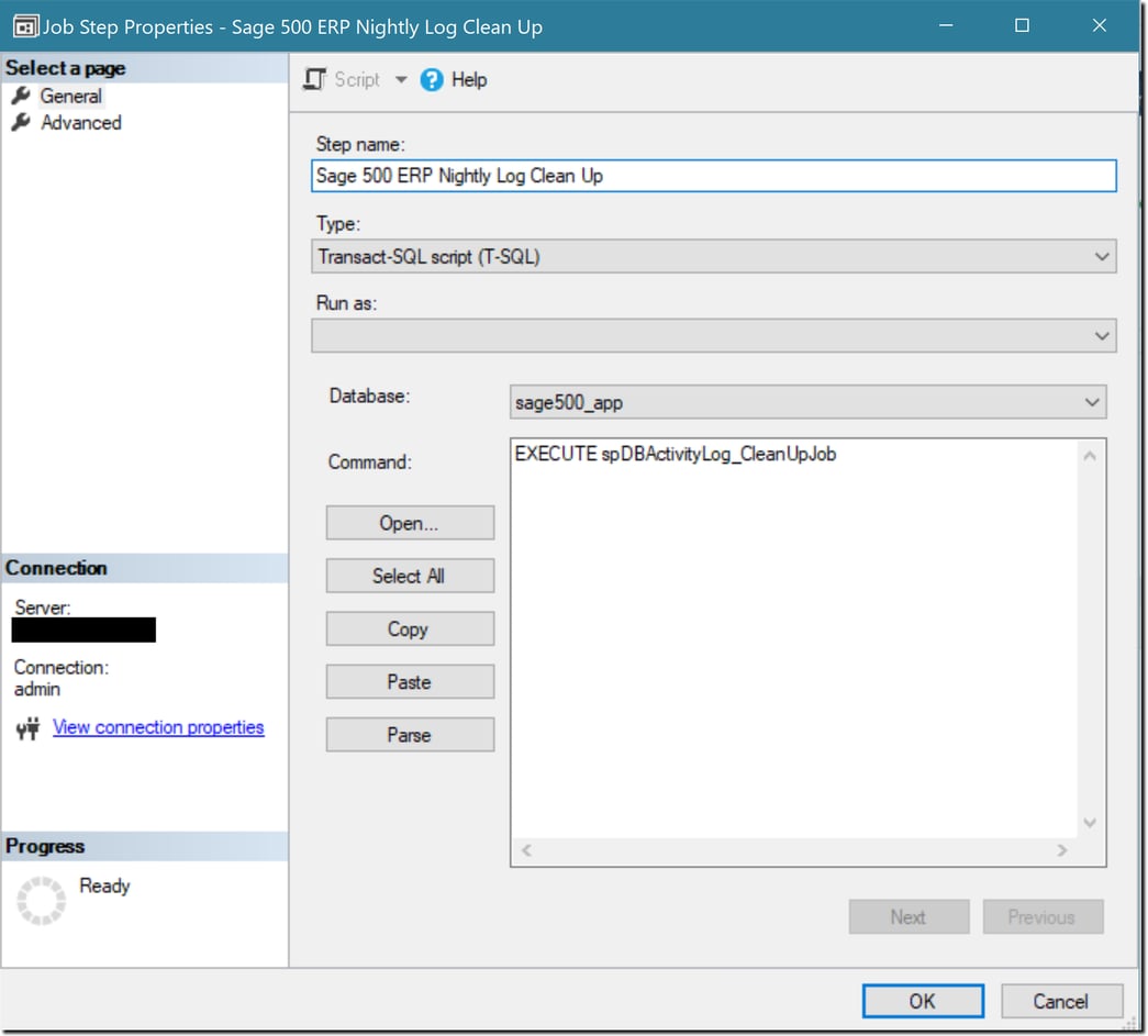 Sage 500 - tciDBActivityLOG - Cleanup Routine
