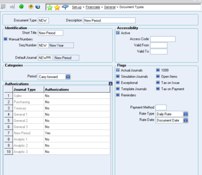 Setup > Financials > General > Document Types