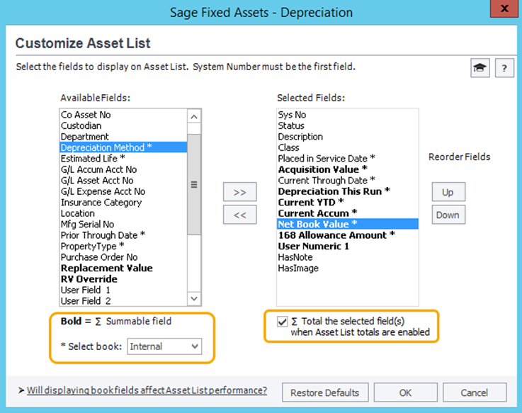 Sage FAS 2022 - Selecting fields to display on your Asset List