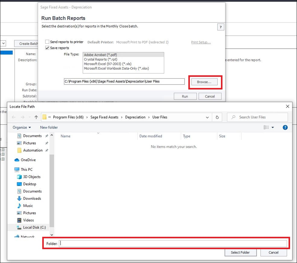 Sage FAS 2022 - Capability to browse specific location in batch reports