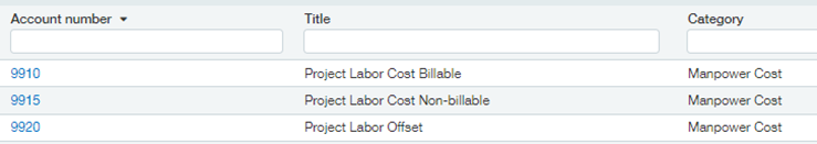 Example of Project Labor Cost Accounts Under the Manpower Cost Category