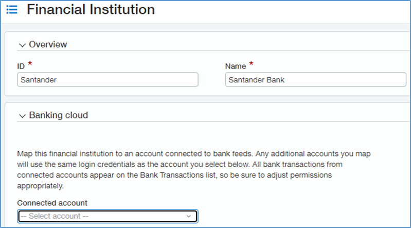 Financial Institution Overview - Creating an ID and connected all accounts within the Financial Institution